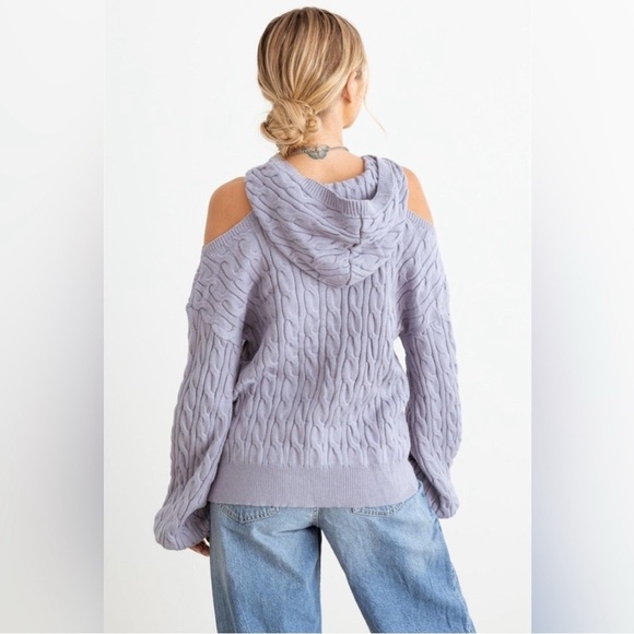 36 Point 5 -Slate Cable Knit Cold Shoulder
Hooded Sweater - Picture 5 of 5